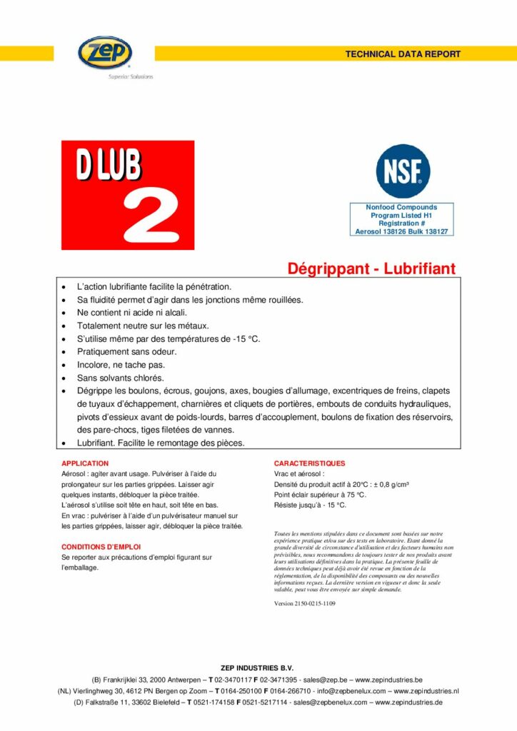 D LUB 2 BULK – Fiche Technique