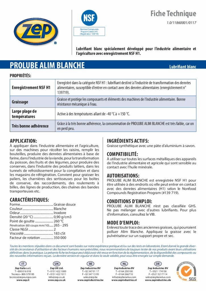 PROLUBE ALIM BLANCHE – Fiche Technique