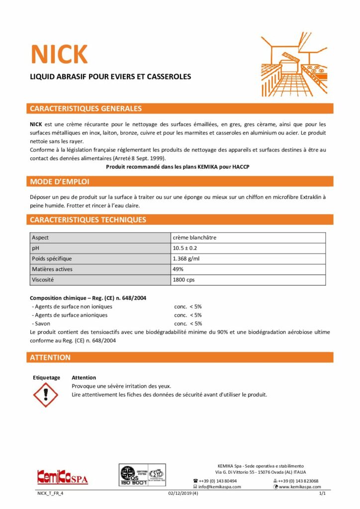 NICK – Fiche Technique