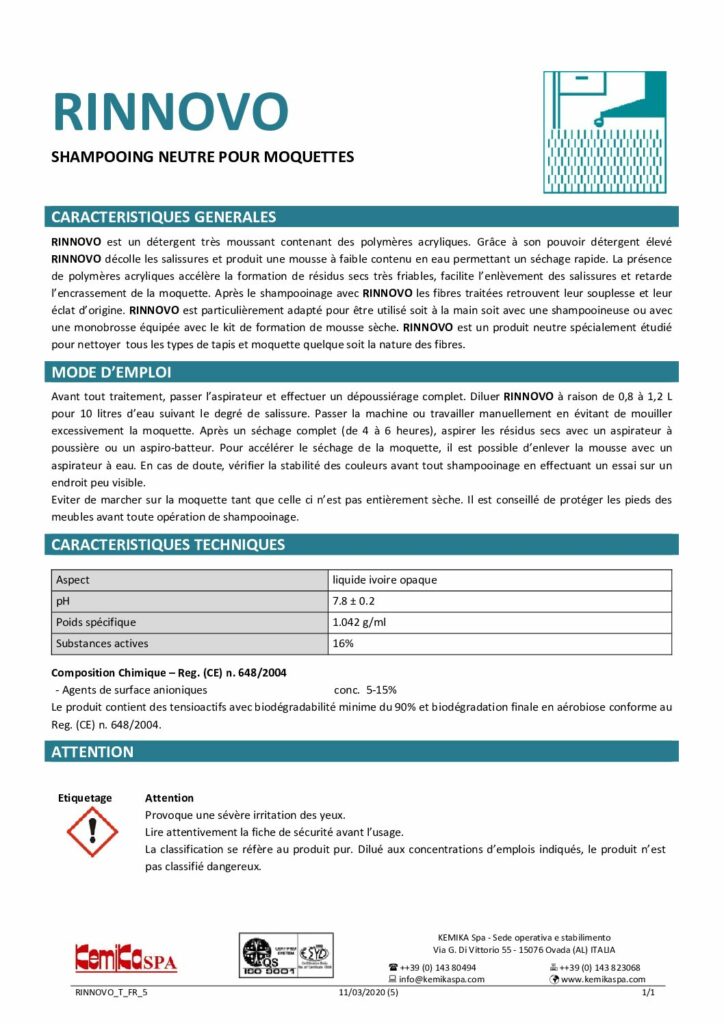 RINNOVO – Fiche Technique